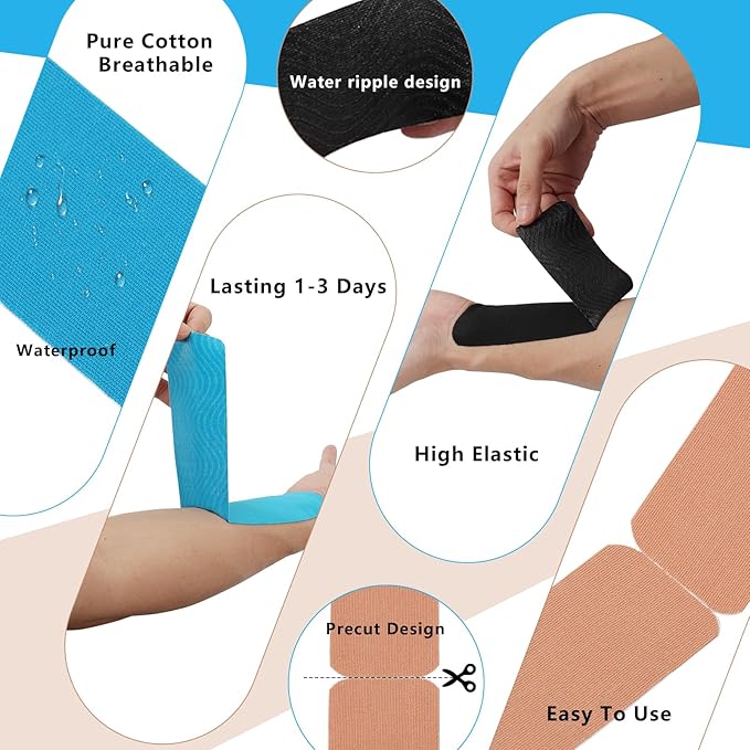 Kinesiology Tape, 3 Rolls Elastic Sports Athletic Tape, Sports Waterproof Tape for Support Muscle Joint Knee, Kinesiology Tape for Knees, 2 Inch×16.4 FT, 3 Colors