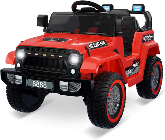 12V Kids Ride on Truck Car, w/Parent Remote Control, Twin 35w Motors, 3 Speeds, LED Lights, Music & Horn, Spring Suspension, Kids Electric Vehicles Toy for 3-5 Years Old Boys Girls Gift, Red