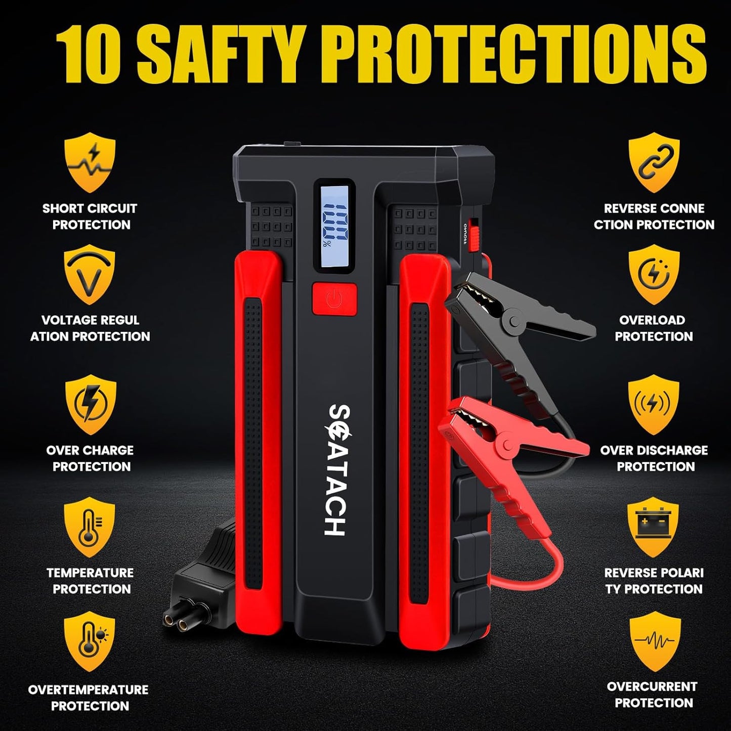 Scatach 002 3500A Car Battery Jump Starter,12V Jump Starter Battery Pack (up to 10.0L Gasoline and 8.0L Diesel Engine),12V Portable Jump Box with LED Display, 3 Modes Flashlight and Jumper Cable