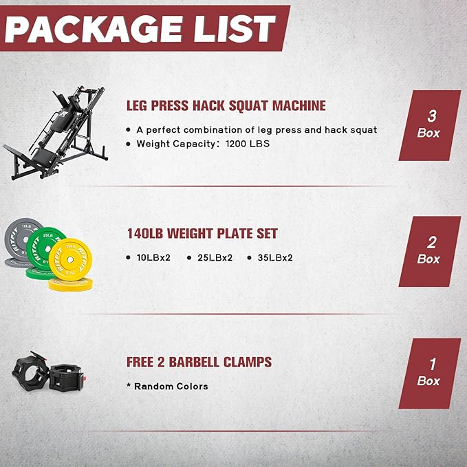 RitFit Adjustable Leg Press and Hack Squat Machine with Weight Plate Set, Professional Home Gym Equipment with Linear Bearings, Specialized for Complete Lower Body Workouts and Weight Storage Posts