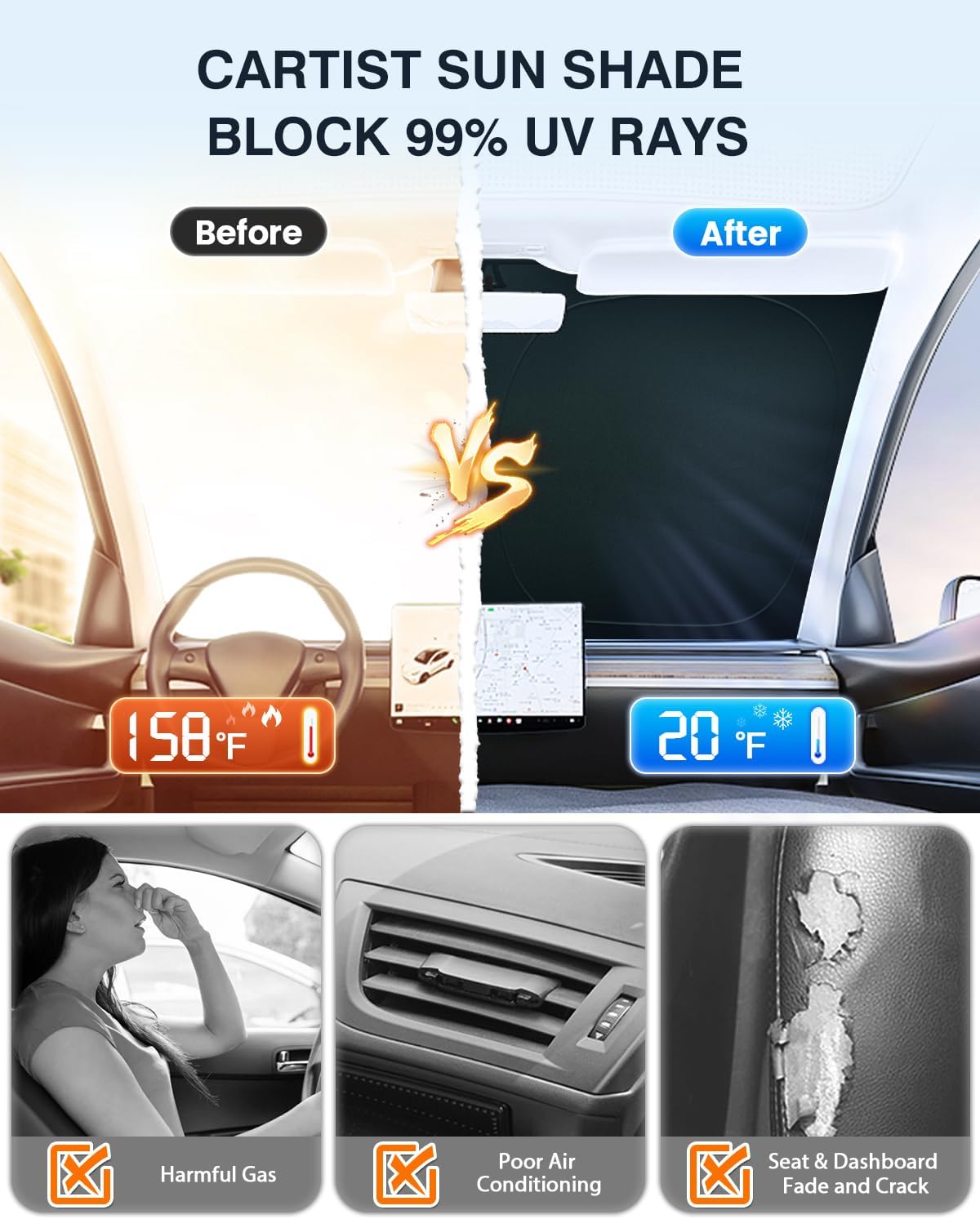 Cartist 5-Layer Windshield Sun Shade Fits for Volkswagen VW Taos 2022 2023 2024 2025 Accessories Foldable Car Front Window Sunshade Sun Visor Protector