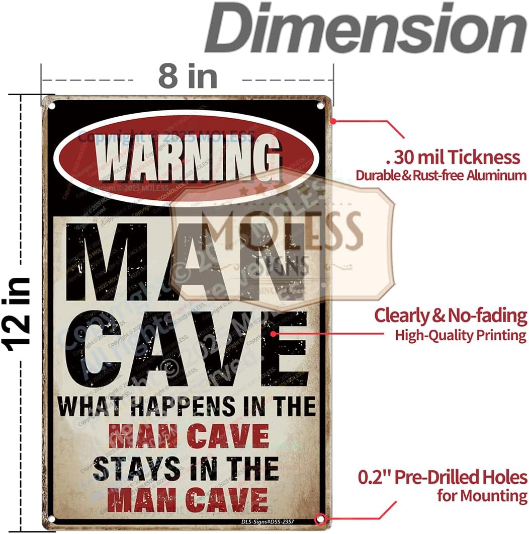 'What Happens Here, Stays Here!' Funny Man Cave Decor for Men | 12x8″ Durable Vintage Metal Man Cave Signs Wall Decorations for Basement/Garage/Mancave, 2357