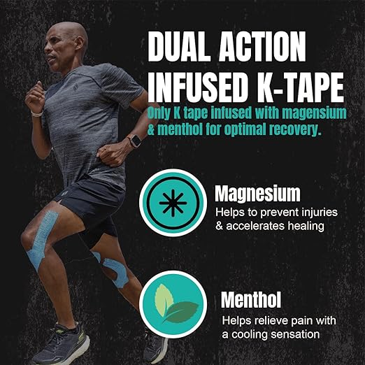 Heali Kinesiology Tape with Magnesium and Menthol, 20 Pcs Precut Strips, K Tape Roll, Knees, Physical Therapy Sports Tape for Muscle and Joint Pain Relief, Water Resistant, Blue Inspo