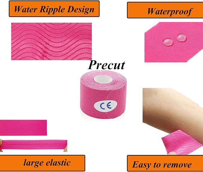 3 Rolls Kinesiology Tape Precut, Athletic Sports Tape Adhesive for Muscles Ankle Neck Knee Shoulder Promotes Recovery and Providing Support, (Total 60 Precut Strips Red)