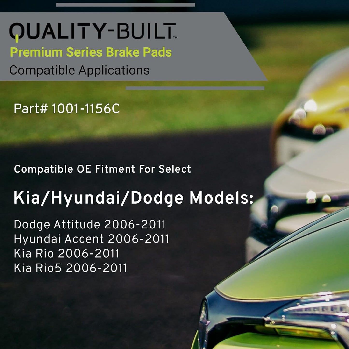 Premium Ceramic Front Brake Pads (1001-1156C) Compatible with Dodge Attitude 2006-2011, Hyundai Accent 2006-2011, Kia Rio 2006-2011, Kia Rio5 2006-2011