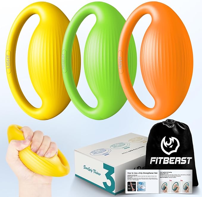 FitBeast Hand Exercise Balls - 3 Resistance Levels Stress Balls for Adults, Squeeze Balls for Hand Therapy, Rehabilitation, Arthritis, Muscle Building