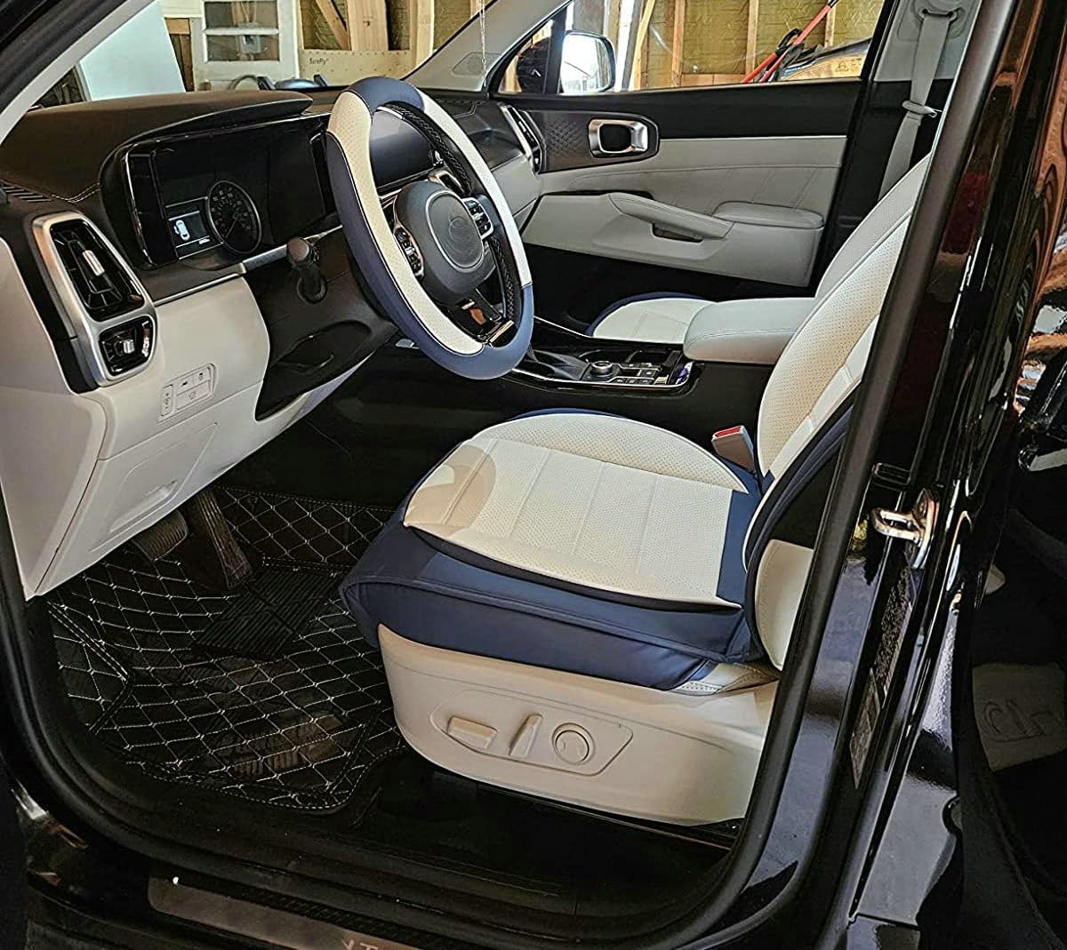 Custom Car Floor Mat Compatible with BMW Mercedes-Benz Toyota Cadillac Lexus Honda Infiniti Nissan Hyundai Kia Audi All Models Cars Sedans SUVs Automotive Mats (Edge Orange Middle Black Beige)