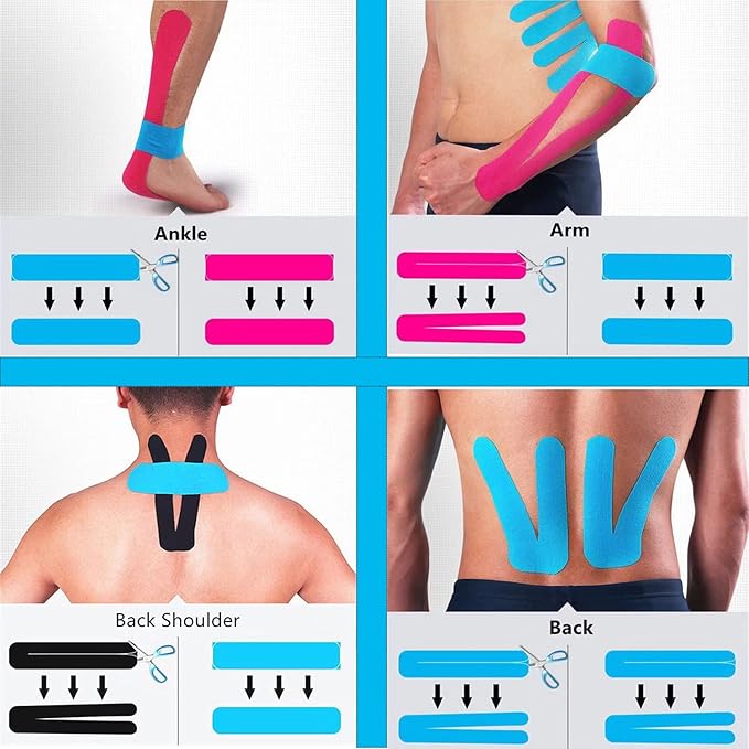 Kinesiology Tape Pro Athletic Sports Waterproof Breathable Athletic Elastic Kneepad Muscles & Joints Pain Relief Knee Taping for Gym Fitness Running Tennis Swimming Football (Mix, 20 Strips)