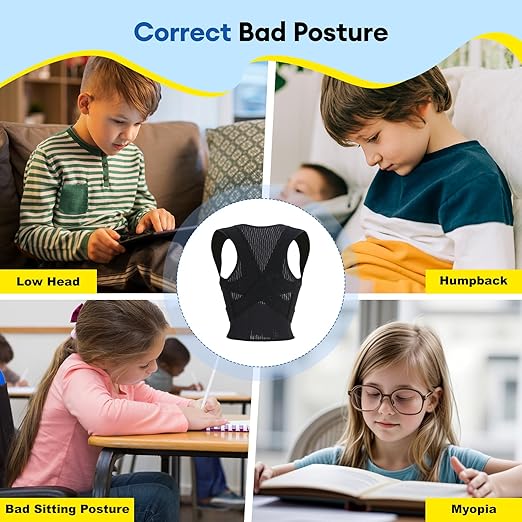 Back Brace Posture Corrector for Kids, Adjustable Full Back Support, for Upper and Lower Back Pain Relief, Scoliosis, Dowagers Hump, Hunchback, Thoracic, Spine Corrector (Medium, Waist: 18''-23'')