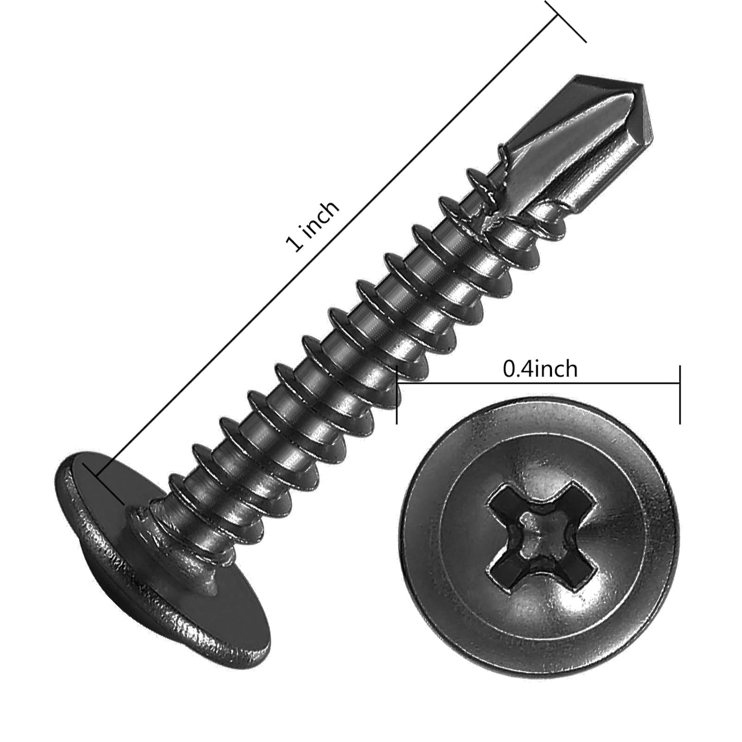 (200Pcs)#8×1” for Sheet Metal Self-Tapping Screws 410 Black Stainless Steel Truss Head High-Strength Quick Tapping