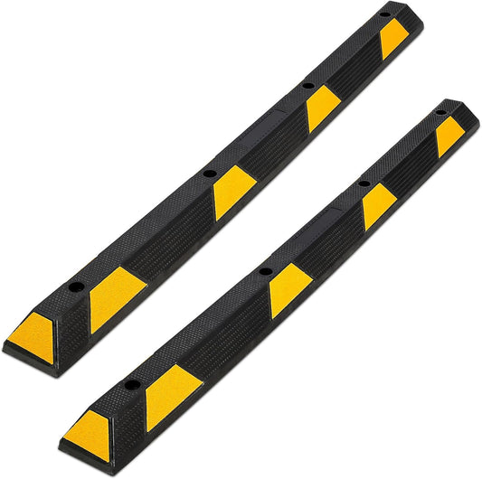 72-Inch Heavy Duty Rubber Parking Curb with Reflective Stripes, 2-Pack 6-Foot Wheel Stopper for Garage, Driveway & Parking Lots