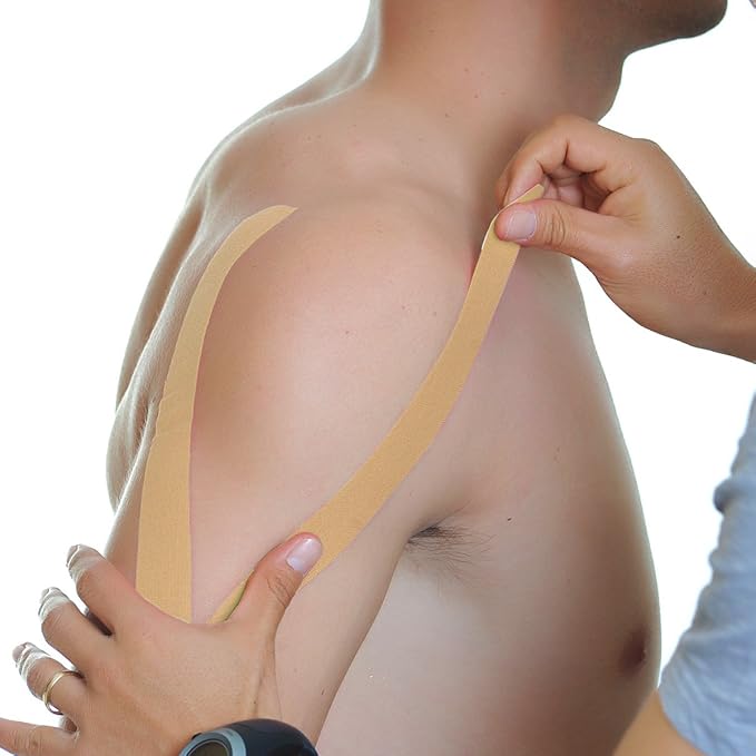 JB Tape, Precut Kinesiology Strips 4 Rolls- (80 Count, 10") Elastic, Latex-Free, Water Resistant, Athletic Sports Tape for Body, Joint & Muscle Support. (Beige)