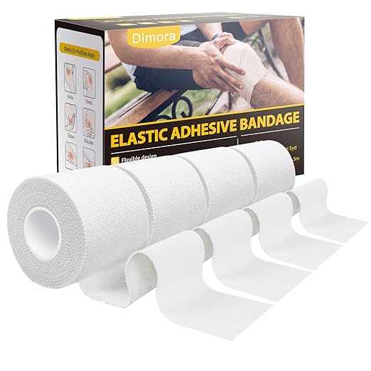 Dimora 4-Pack Elastic Adhesive Bandage Tape - Durable Elastic Tape for Joints Support and First Aid Kit, No Sticky Residue, Strong Bandage Wraps for a Pained and Tender Joint