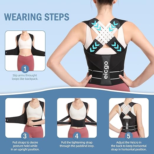 Posture Corrector,Suitable for Men and Women Upper and Lower Back Pain Relief - Scoliosis, Hunchback, Eicgo Adjustable Posture Corrector belt,Comfortable and Breathable Back Straightener (Black, Small)