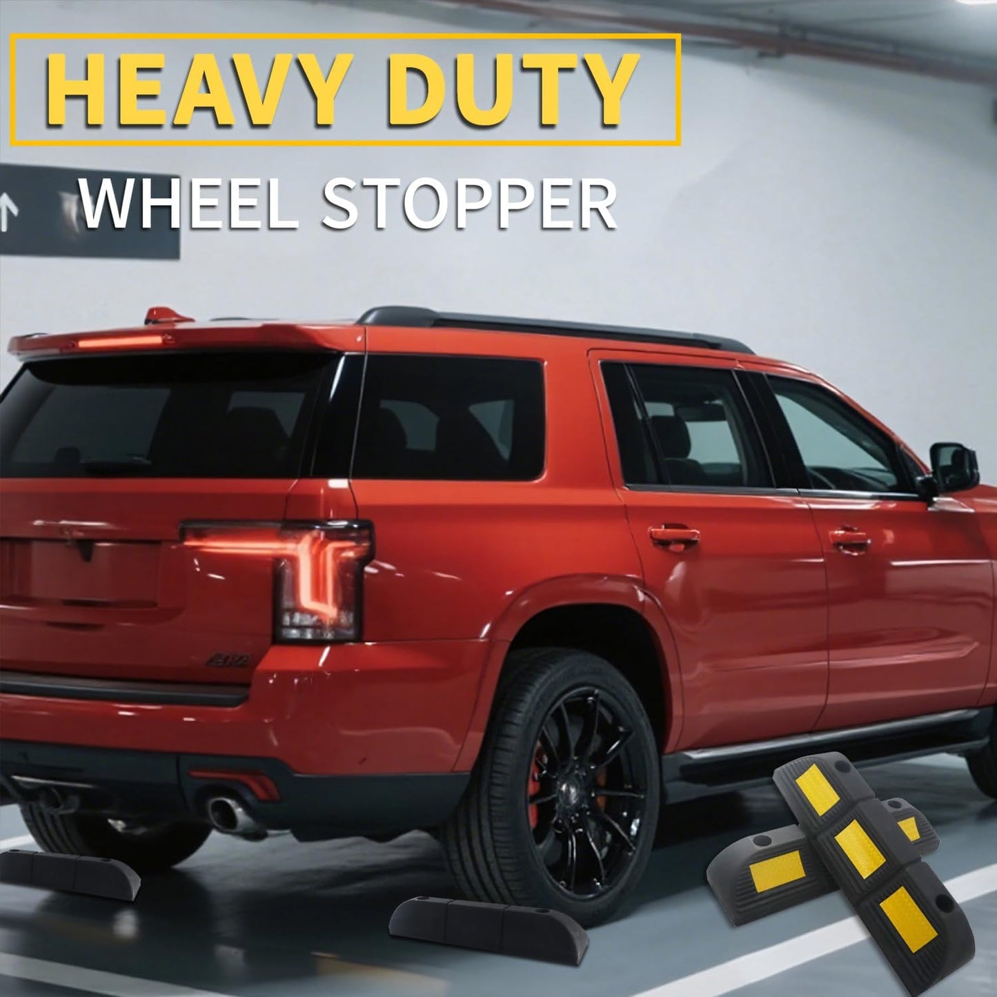 Parking Stopper for Garage Floor, Heavy Duty Rubber Car Wheel Curb Stoppers Bumpers Block for Your Vehicle, Parking Aid Gadgets Tire Stops for Home Garage Wall, Parking Lot & Driveway 1 Pack