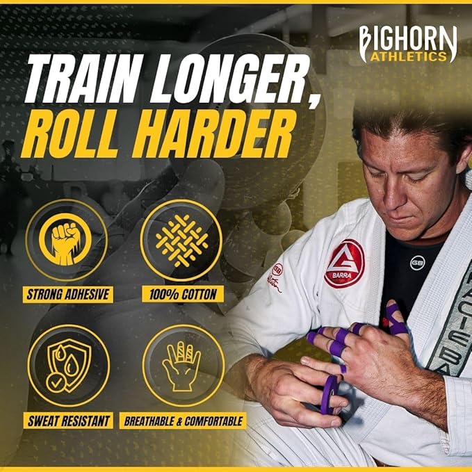 Bighorn Athletics Jiu Jitsu Finger Tape | Residue-Free Athletic Finger Tape for Sports & Injuries: Rock Climbing, Volleyball, Football, Basketball, Hands & Toes | 0.3-Inch x 45-feet, 8-Rolls, Purple