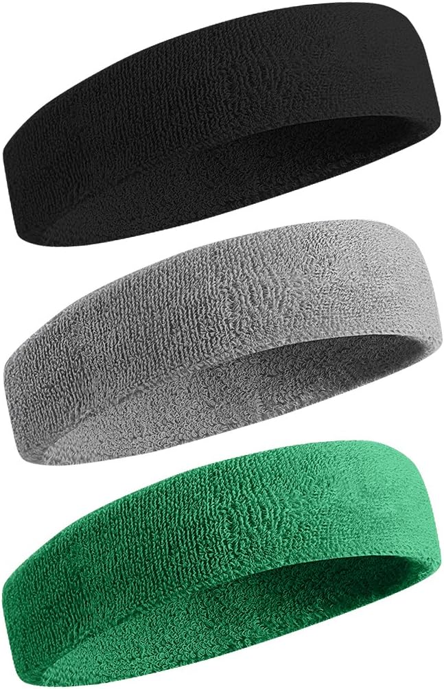 BEACE Sweatbands Sports Headband for Men & Women - Moisture Wicking Athletic Cotton Terry Cloth Sweatband for Tennis, Basketball, Running, Gym, Working Out
