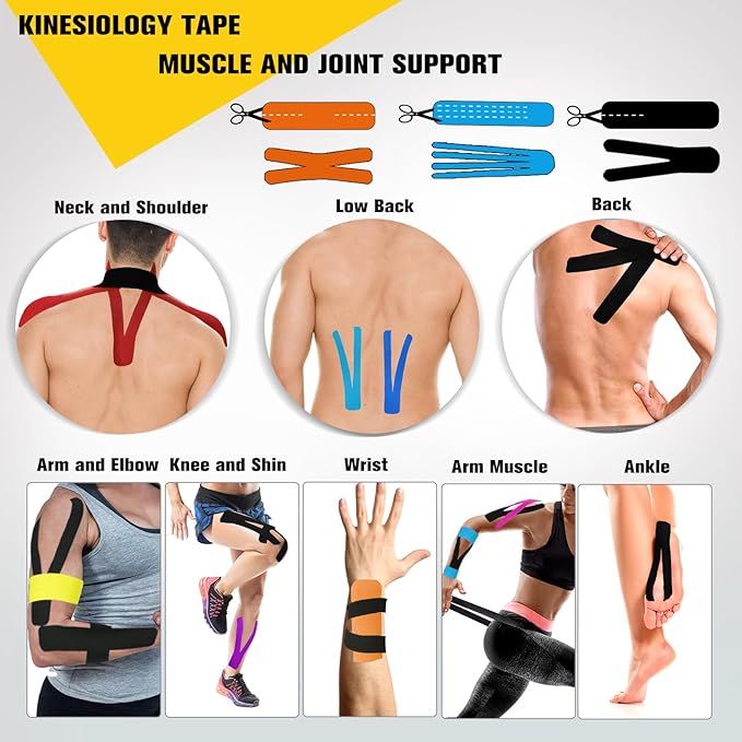 Kinesiology Tape Precut 2 Rolls Pack, Athletic Tape for Muscle Joints Support, 40 Strips for Knee Ankle Shoulder Back, Latex Free and Water Resistant, Blue