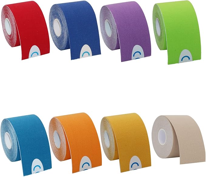 OBTANIM 8 Rolls Waterproof Breathable Kinesiology Tape, Athletic Elastic Kneepad Muscle Pain Relief Knee Taping for Gym Fitness Running Tennis Swimming (8 Colorful)