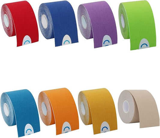 OBTANIM 8 Rolls Waterproof Breathable Kinesiology Tape, Athletic Elastic Kneepad Muscle Pain Relief Knee Taping for Gym Fitness Running Tennis Swimming (8 Colorful)