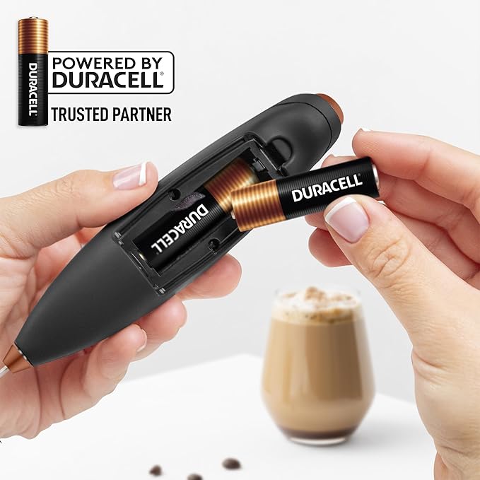 Zulay Kitchen Tornado Whisk Milk Frother with 4 AA Duracell Batteries - Triple Whisk for More Power - Handheld Coffee Frother with Stand - Drink Mixer for Lattes, Matcha & Protein Shakes