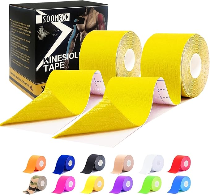 Kinesiology Tape Pro 2 Rolls, 2 Inch High Elasticity Sports Tape Therapeutic Pain Relief–Physio Tape for Muscle Recovery & Joint Support, Waterproof & Hypoallergenic & Breathable–Yellow