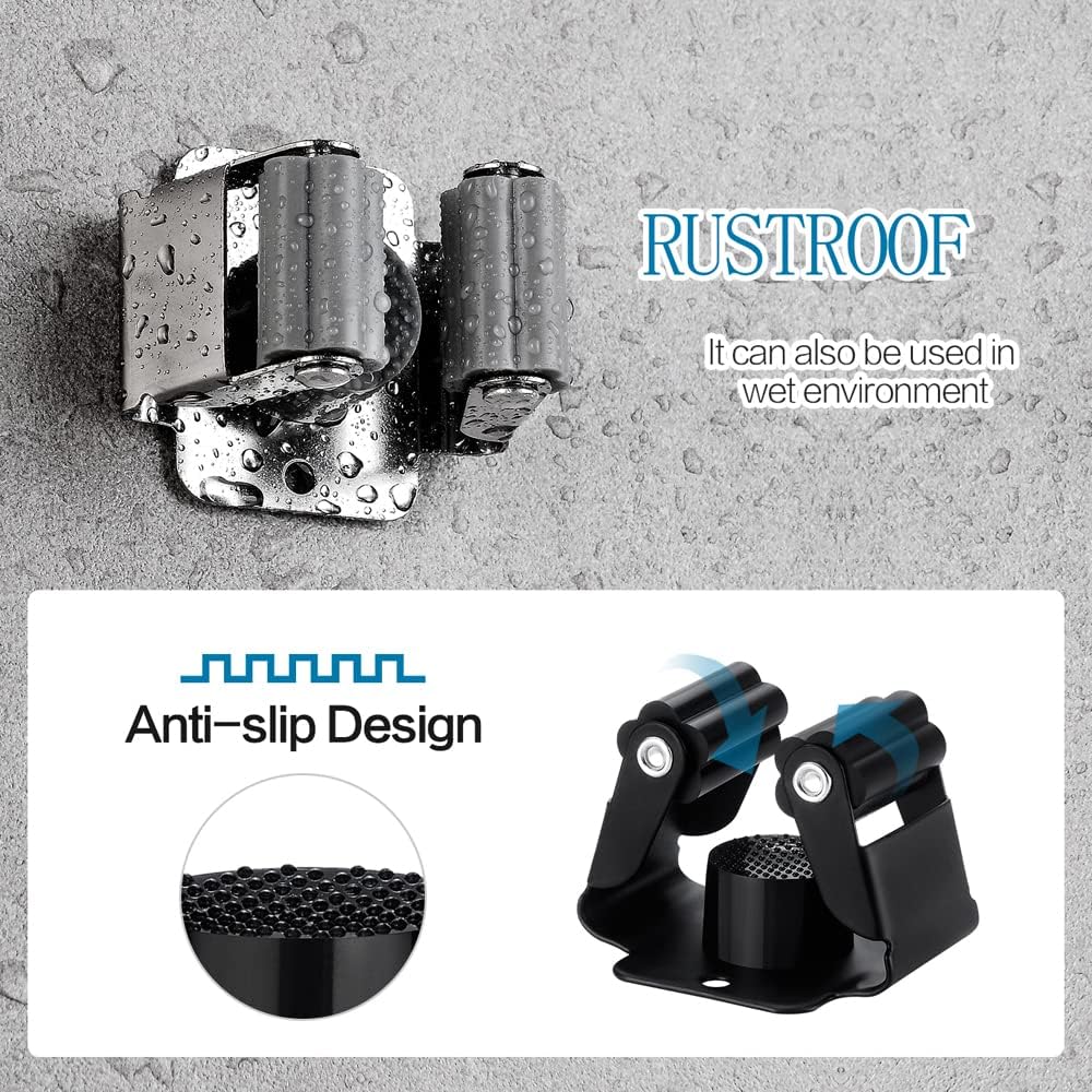 6PCS Broom and Mop Holder, Heavy Duty Garden Tool Organizer Rack Rake and Shovel Handle, Stainless Steel Mop Hanger. Wall Mounted Utility Rack with Screws, Silver.