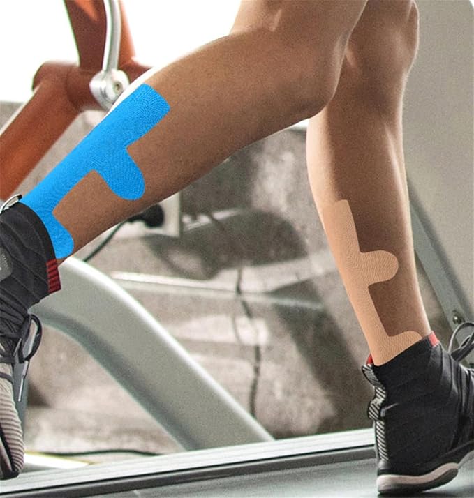 Precut Kinesiology Tape for Achilles Tendon, 12 Pcs Elastic Athletic Tape Leg Support Muscle Tape Patches, Waterproof Kinesiology Recovery Tape Precut Strips Latex-Free Sports Tape for Muscle Support
