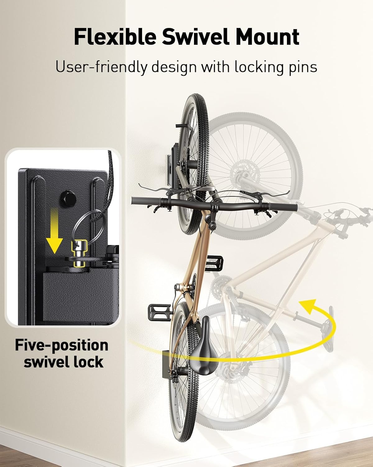 AM alphamount Swivel Bike Wall Mount, Metal Wall Bike Rack with Durable Sleeves, Space-Saving Vertical Bike Rack with 180° Swivel for Home and Garage, Bike Storage Hanger Mount Up to 66 lbs, 2-Pack