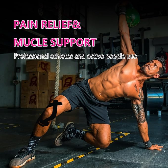 Kinesiology Tape for Knees, 12 Count Pre-Cut Waterproof Knee Tape for Knee Pain Relief Pre Cut, Original Cotton Athletic Tape, Durable Knee Tape for Sports and Long-Lasting Support (Black)