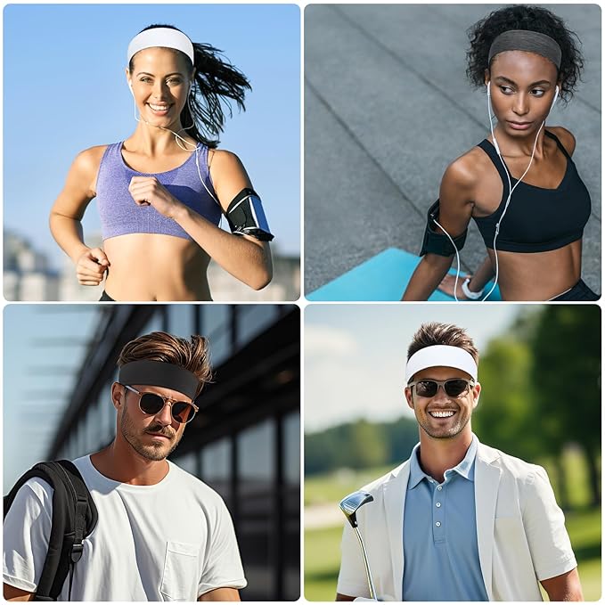 8 Pack Sport Headbands for Women, Elastic Soft Fabric Non-Slip Hair Bands Hair Warp for Daily Workout Yoga Running Sports