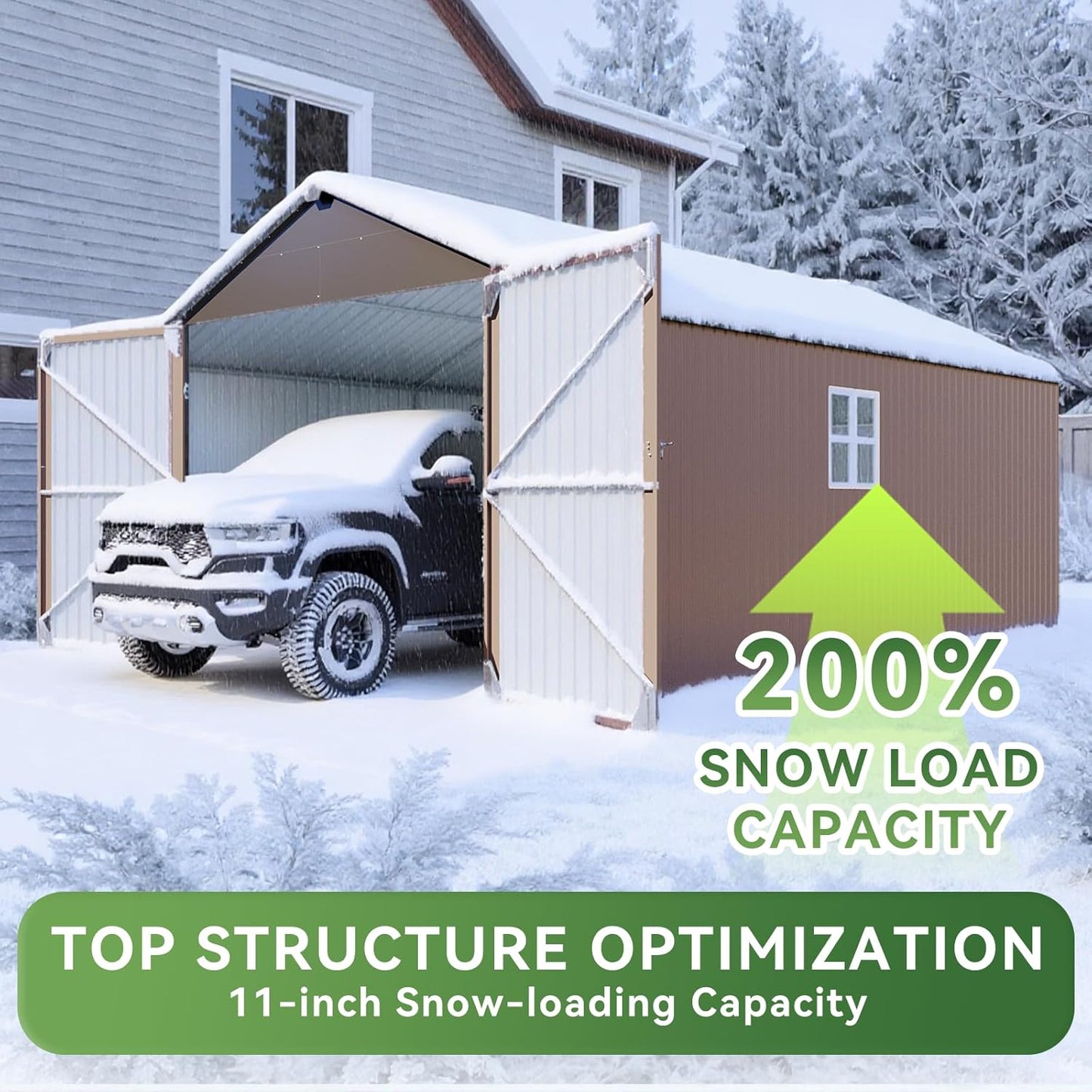 Aoxun 12x20x9.3 FT Shed Outdoor Metal Garage Shed 1700 CUFT Extra Large Storage Shed for Vehicles & Sundries 11" Snow Load Double-Door All-Weather Garden Shed (Brown)