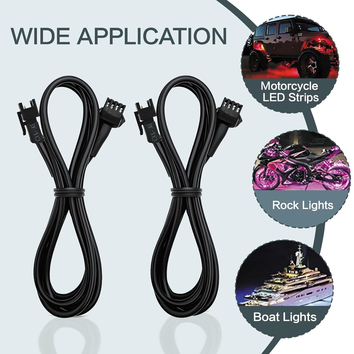 8 Pcs 4 Pin RGB Extension Cable RGB Wire for Motorcycle LED Light Underglow Kit, Compatible with ATV Car Trucks Rock Lights & Neon Strips (60 Inch)