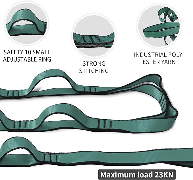 Aerial Yoga Hammock Daisy Chains Strap, Strong 22kN Adjustable with 10 Loops, No Stretch, Climbing Strap Nylon Chain Sling for Aerial Yoga,Swing, Hammock, Suspension, Exercise