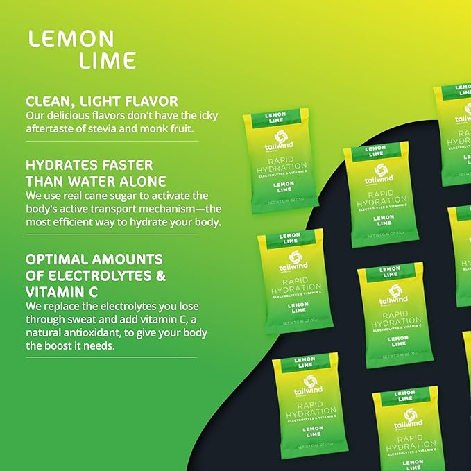 Tailwind Nutrition Rapid Hydration, Electrolyte & Hydration Powder, Vitamin C & Sea Salt Exercise Workout Mix, Lemon Lime, Pack of 12 Sticks