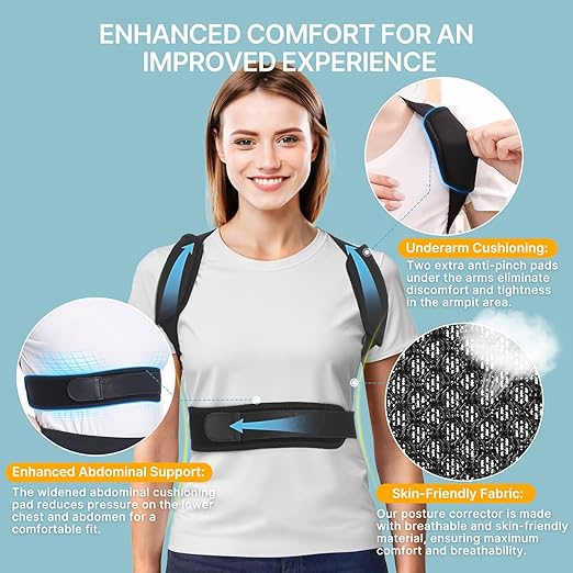 Fit Geno Posture Corrector for Petite Women, Men, and Teens: Adjustable Upper Back Brace - Improve Posture Correct Hunchback Slouching Invisible Under Clothes (Medium)
