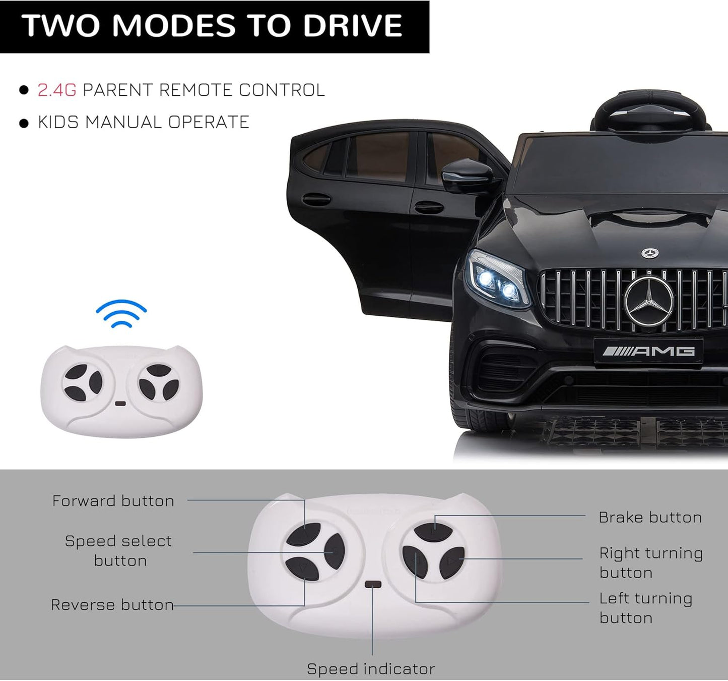 Aosom 12V Toddler Ride On Car with Remote Control, Mercedes Benz AMG GLC63S Coupe, Electric Car with 2 Speed, MP3 Player, Light, Horn, Songs, Suspension, Black