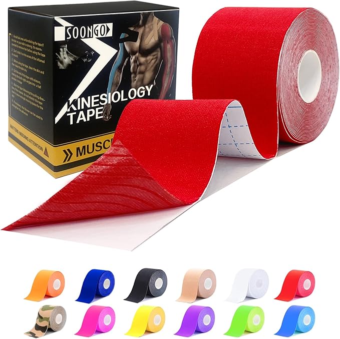 Kinesiology Tape Pro 1/2 /5 Rolls, 2 Inch High Elasticity Sports Tape Therapeutic Pain Relief–Physio Tape for Muscle Recovery & Joint Support, Waterproof & Hypoallergenic & Breathable–Red