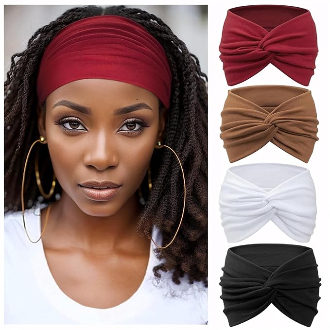 Wide Headbands for Women Yoga Running Sports Headhand Bandana Boho Non Slip Sweat Head Bands Accessories 4 Pack