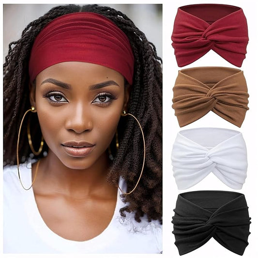 Wide Headbands for Women Yoga Running Sports Headhand Bandana Boho Non Slip Sweat Head Bands Accessories 4 Pack