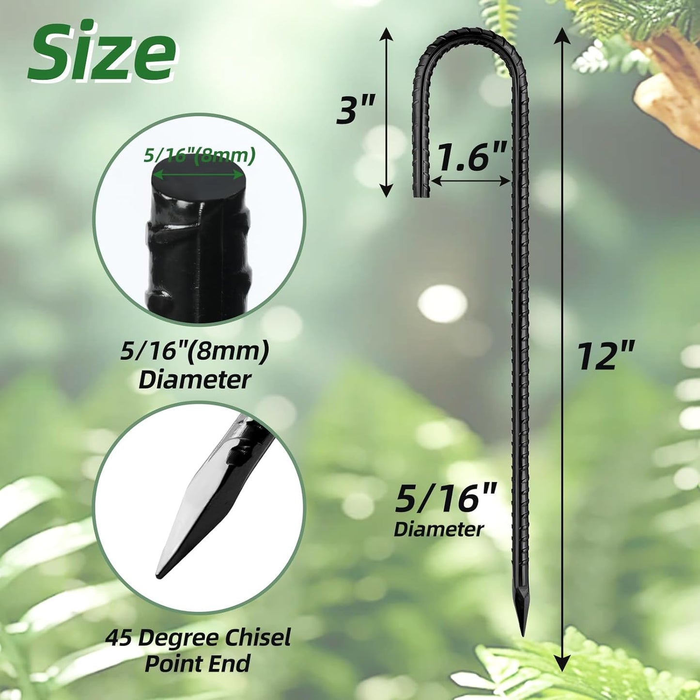 12 Inch Rebar Stakes J Hook Ground Stakes 16-Pack Heavy Duty Galvanized Chain Link Fence Stakes Metal Tent Stakes for Outdoor Lawn Decorations Inflatables Canopy Swing Set