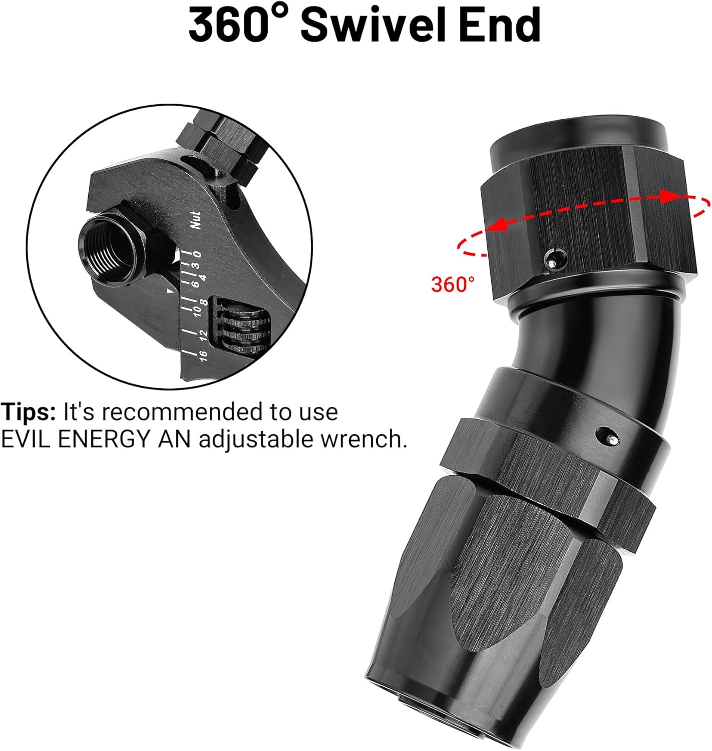 EVIL ENERGY 10AN 30 Degree One Piece Full Flow Hose End Fitting Swivel For CPE Braided Hose