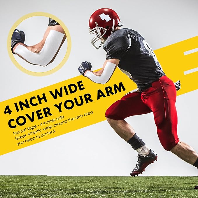 2 Roll Football Turf Tape for Turf Burn - 4 Inches Wide Kinesiology Tape Uncut Design for Arm, Knee, Shoulder, Ankle, and Back - White Athletic Sports Tape - 4 in x 16.4 Ft for Each Roll