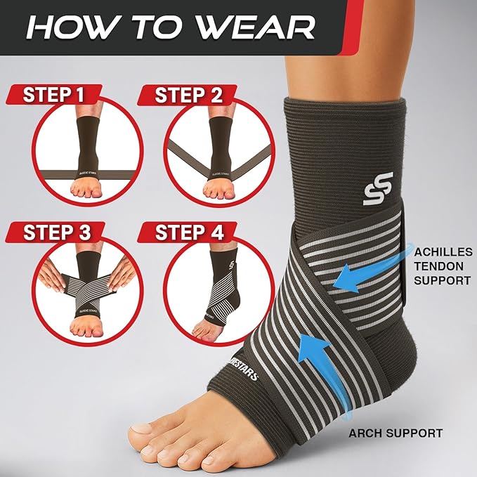 Sleeve Stars Ankle Brace for Women & Men, Ankle Wrap for Sprain, Compression Sleeve for Plantar Fasciitis Relief, Easy Customizable Support: w/ Removable Strap (Single/M:10"-12"/Dark Brown)