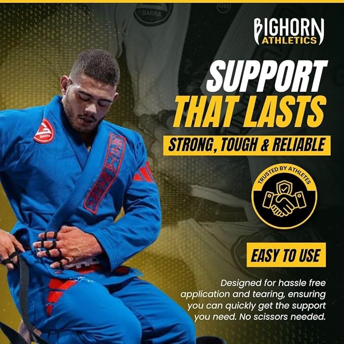 Bighorn Athletics Jiu Jitsu Finger Tape | Residue-Free Athletic Finger Tape for Sports & Injuries: Rock Climbing, Volleyball, Football, Basketball, Hands & Toes | 0.3-Inch x 45-feet, 8-Rolls, Black