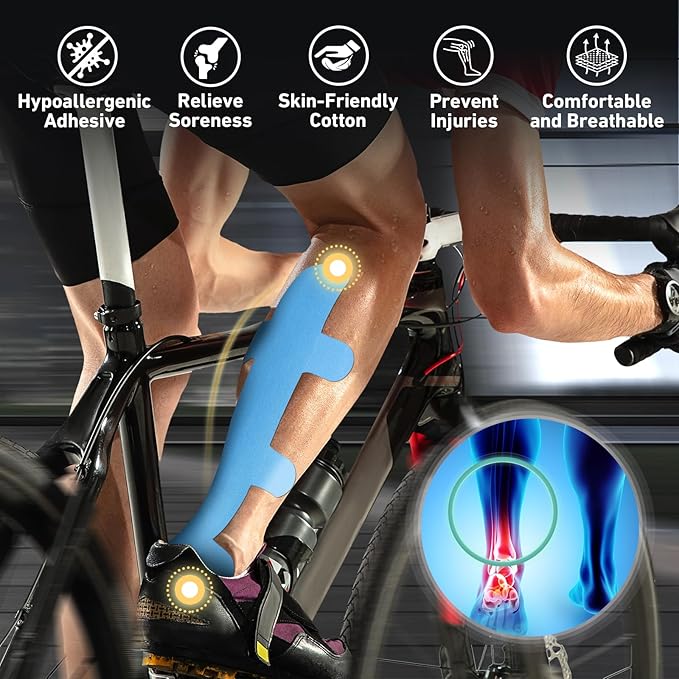 Kinesiology Tape for Achilles Tendon, KTQUICK 12 Count Achilles Tendon Tape Precut, Original Cotton Waterproof & Breathable, Enhance Elastic Kinesiology Athletic Tape for Achilles and Muscle Support