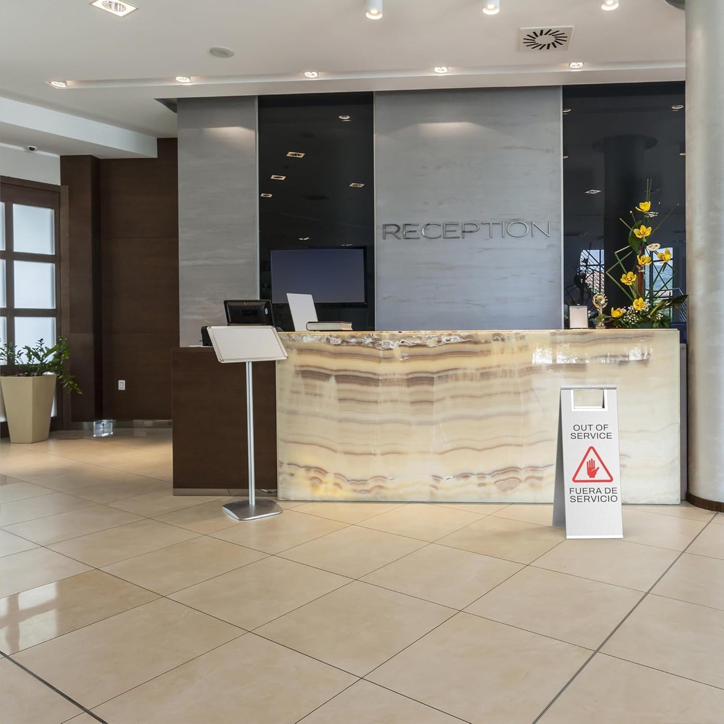 Stainless Steel Out of Service Sign Portable Foldable Sign 2-Pack (Silver)