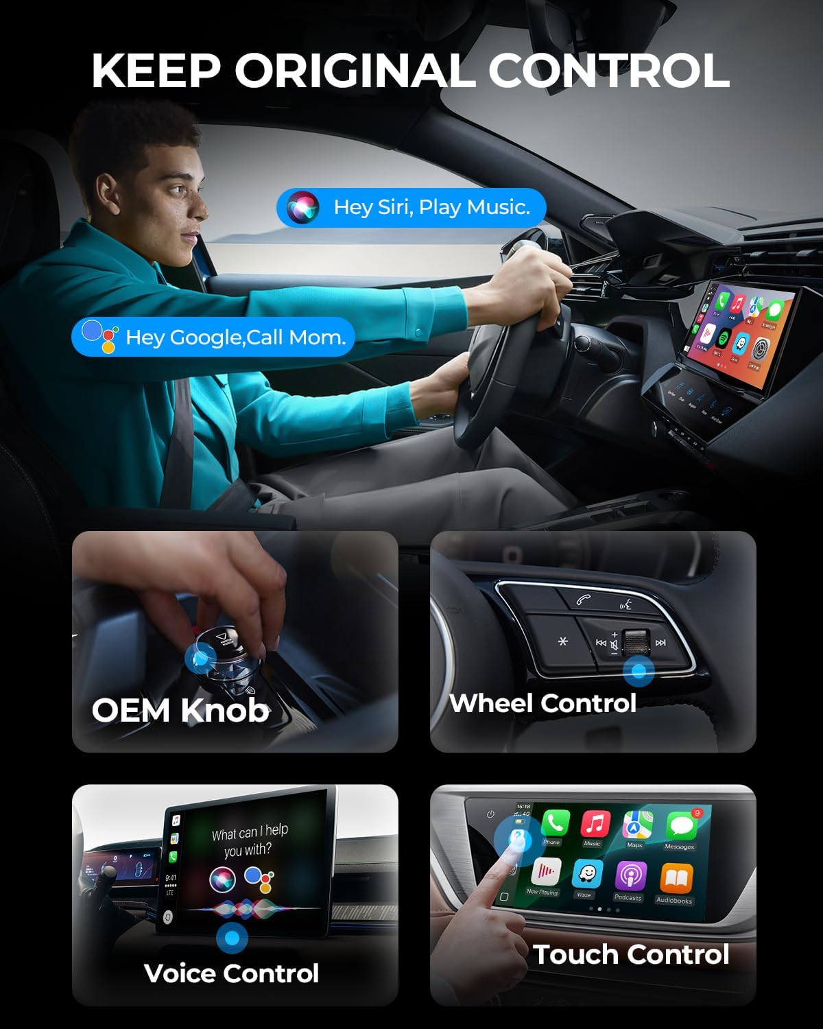 AuroraLink Wireless Carplay & Android Auto Adapter 2-in-1 Fast & Stable Carplay Wireless Adapter Convert Wired to Wireless Car Play Dongle for iOS 10+/Android 11+ (Blue)