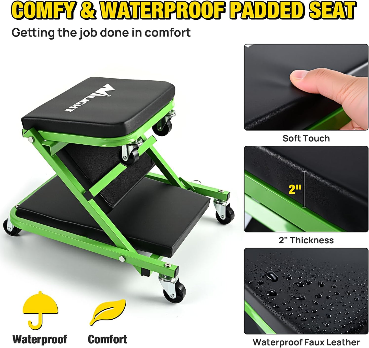 Nilight 36" Z Creeper - 2-in-1 Rolling Folding Car Seat, 36 inches Adjustable Roller Garage Chair Lay Down or Sit, 330LBS Capacity, Green Black