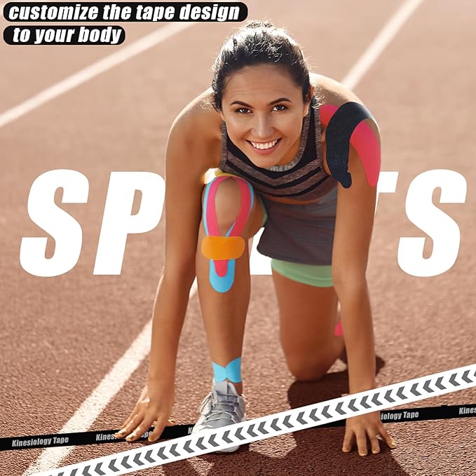 Kinesiology Tape (4 Rolls Pack),Waterproof Athletic Tape for Pain Relief,Brace & Elastic Supports Tapes for Ankle Wrists Knees Joints,2 Inches Wide x 16.4 Feet Long (Black)